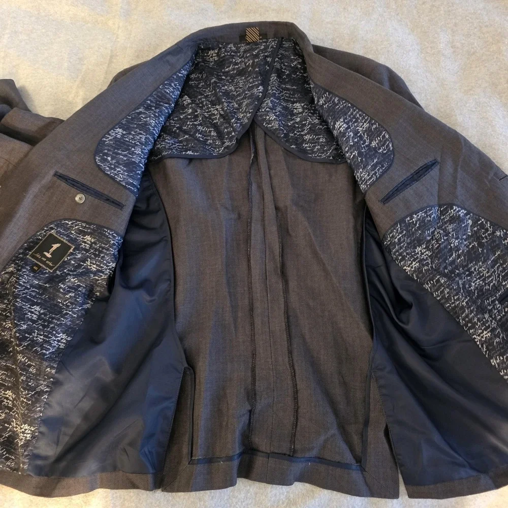 1 Like No Other Blazer Sport Coat Mens 48L Gray‎ Linen Cotton Herringbone Long